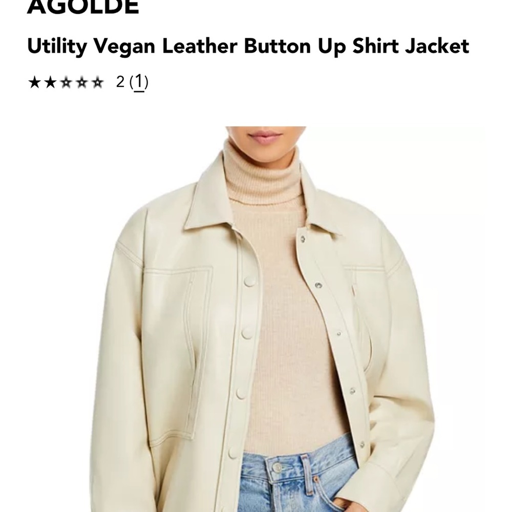 AGOLDE Cream Vegan Leather Button Up Shirt Jacket